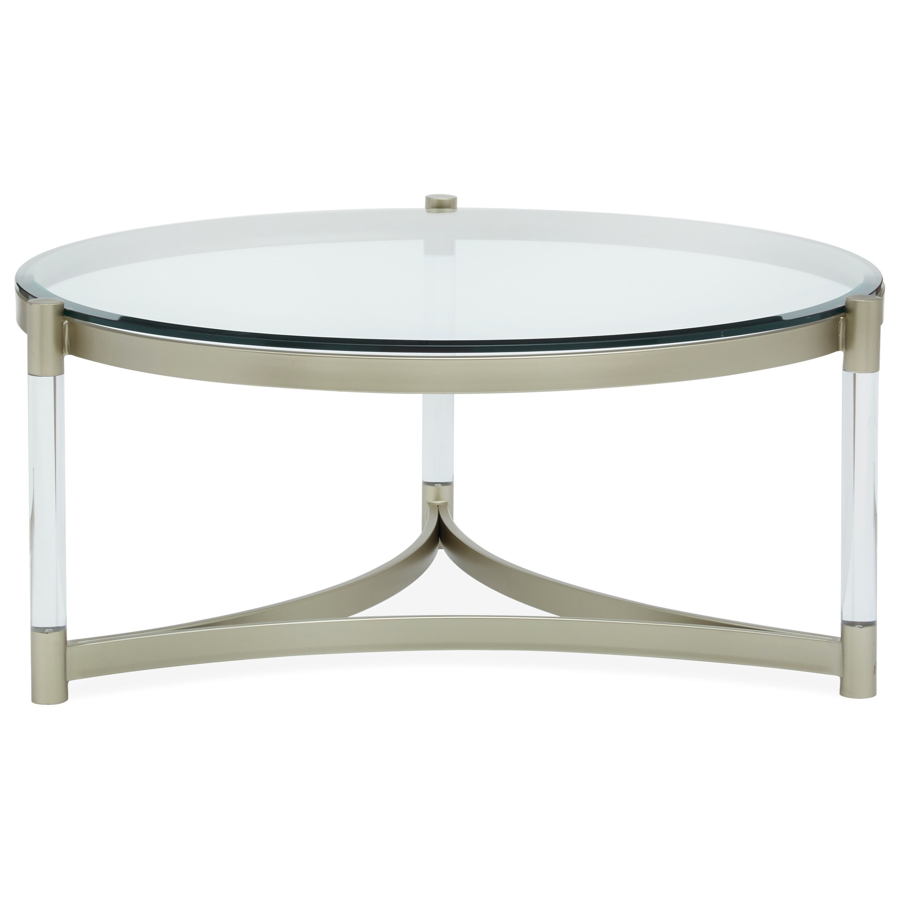 Magnussen Home Silas Round Glass Cocktail Table with Clear Acrylic Legs